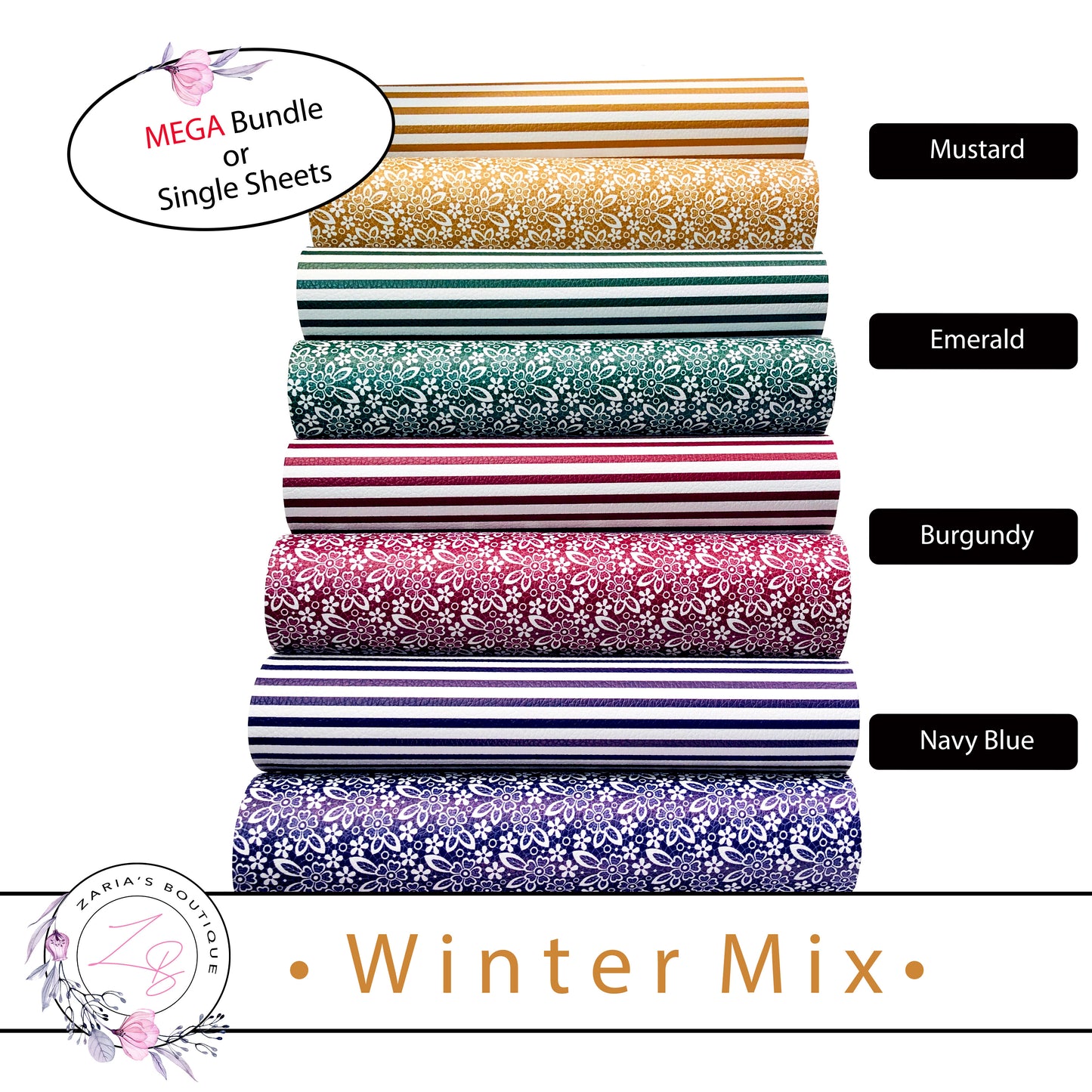 ⋅ Winter Mix ⋅ Mustard ⋅ Emerald ⋅ Burgundy ⋅ Navy ⋅ Floral & Stripes ⋅ Vegan Faux Leather ⋅ MEGA BUNDLE or SIngle Sheets