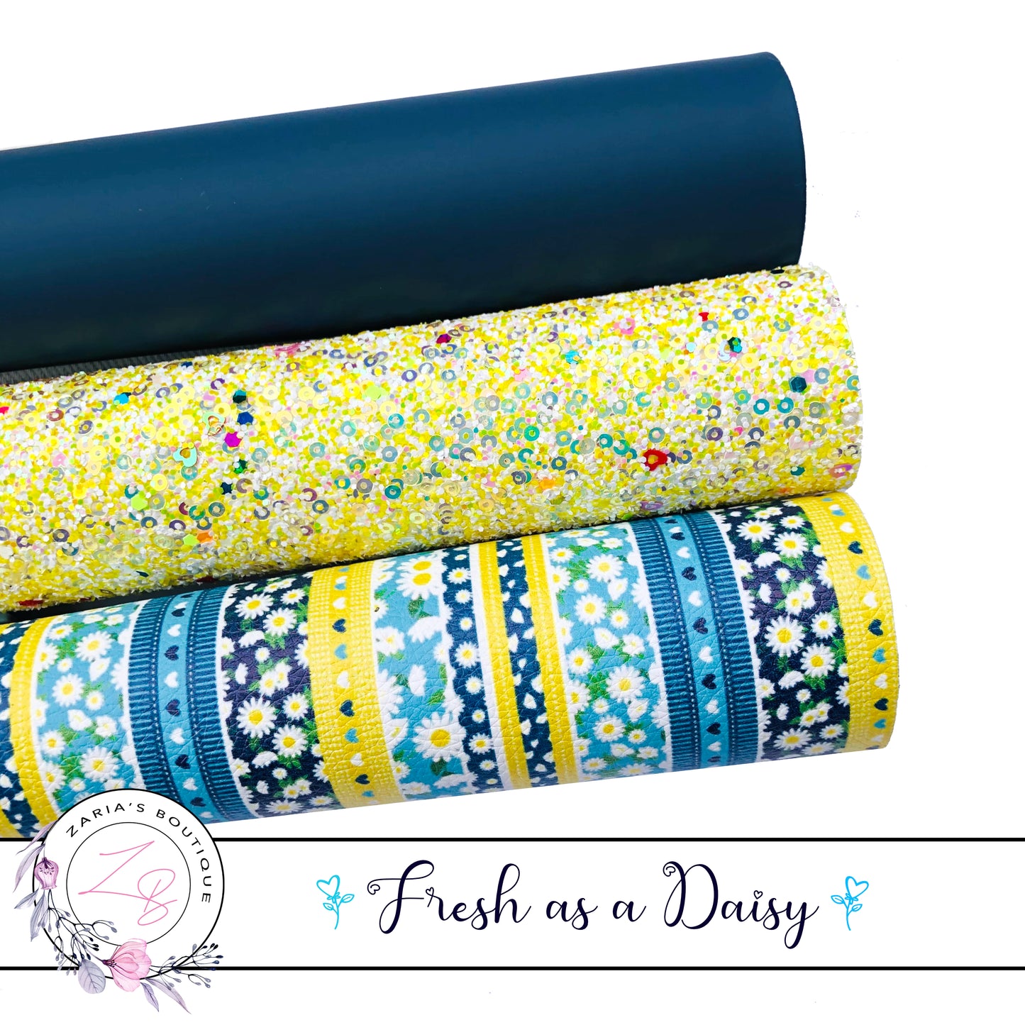 ⋅ Fresh As A Daisy ⋅ Blue & Yellow Floral ⋅ Luxe Grain Vegan Faux Leather ⋅