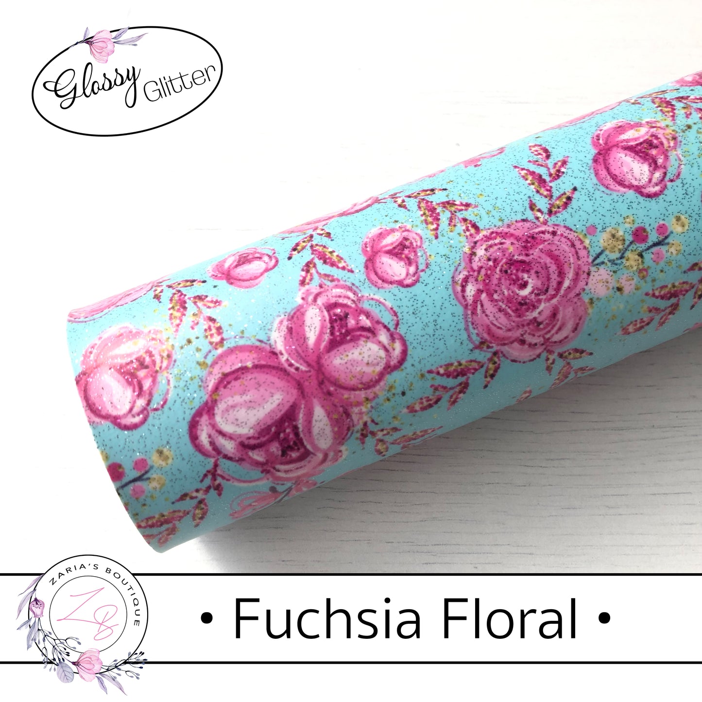 ⋅ Fuchsia Floral ⋅ Smooth Glossy Glitter Faux Leather