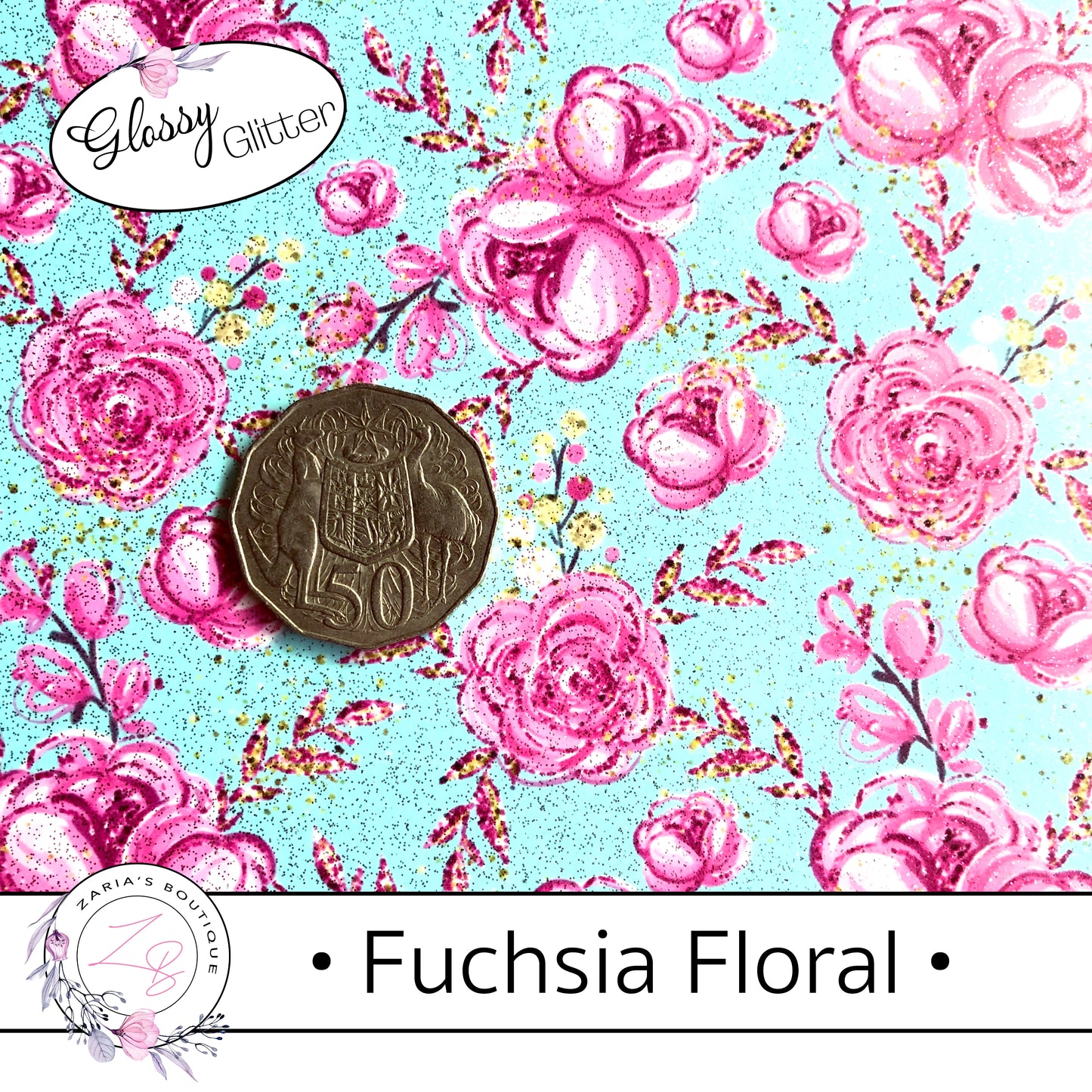 ⋅ Fuchsia Floral ⋅ Smooth Glossy Glitter Faux Leather