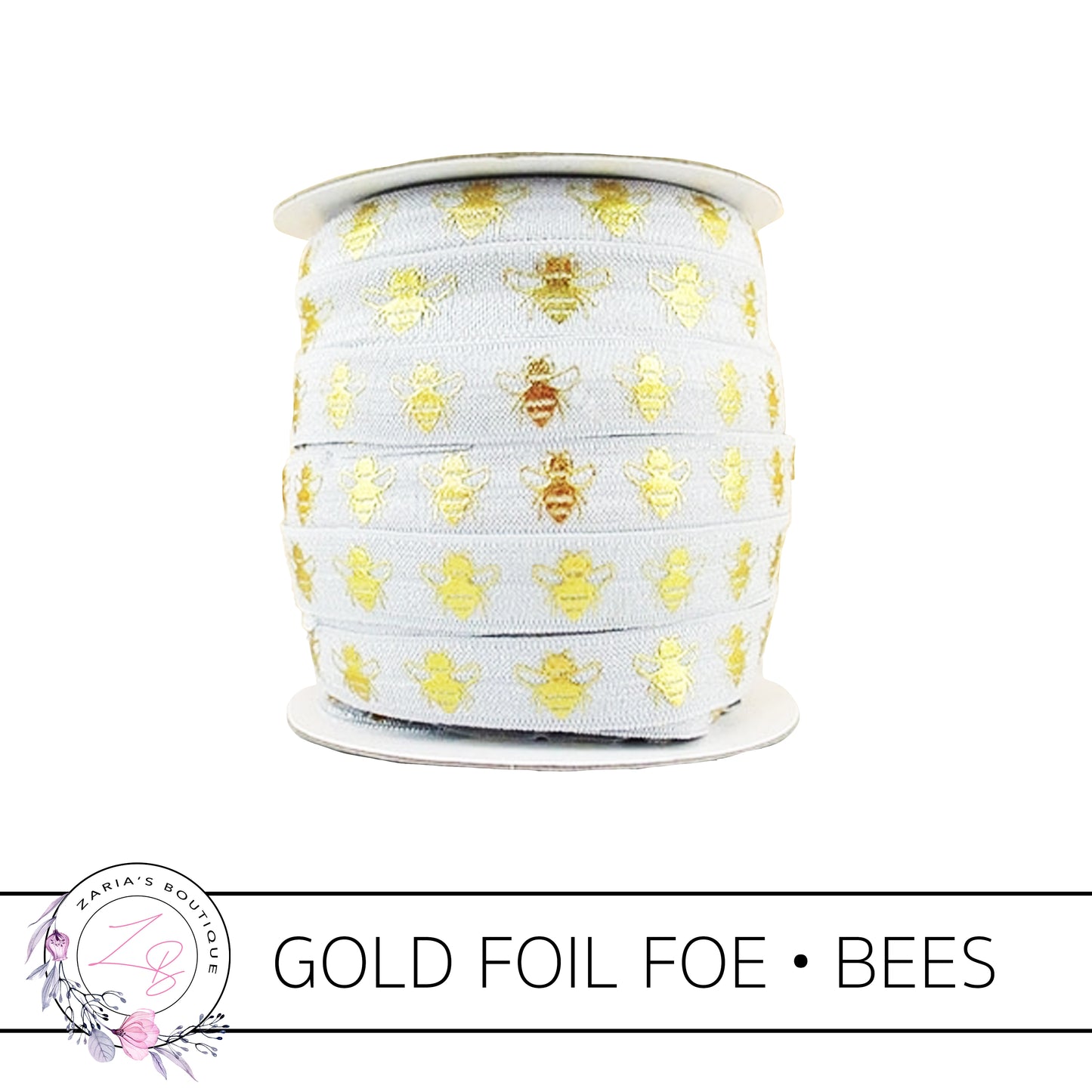 FOE • Gold Foil Embossed Bees • Pink • Headband Elastic • Fold Over Elastic