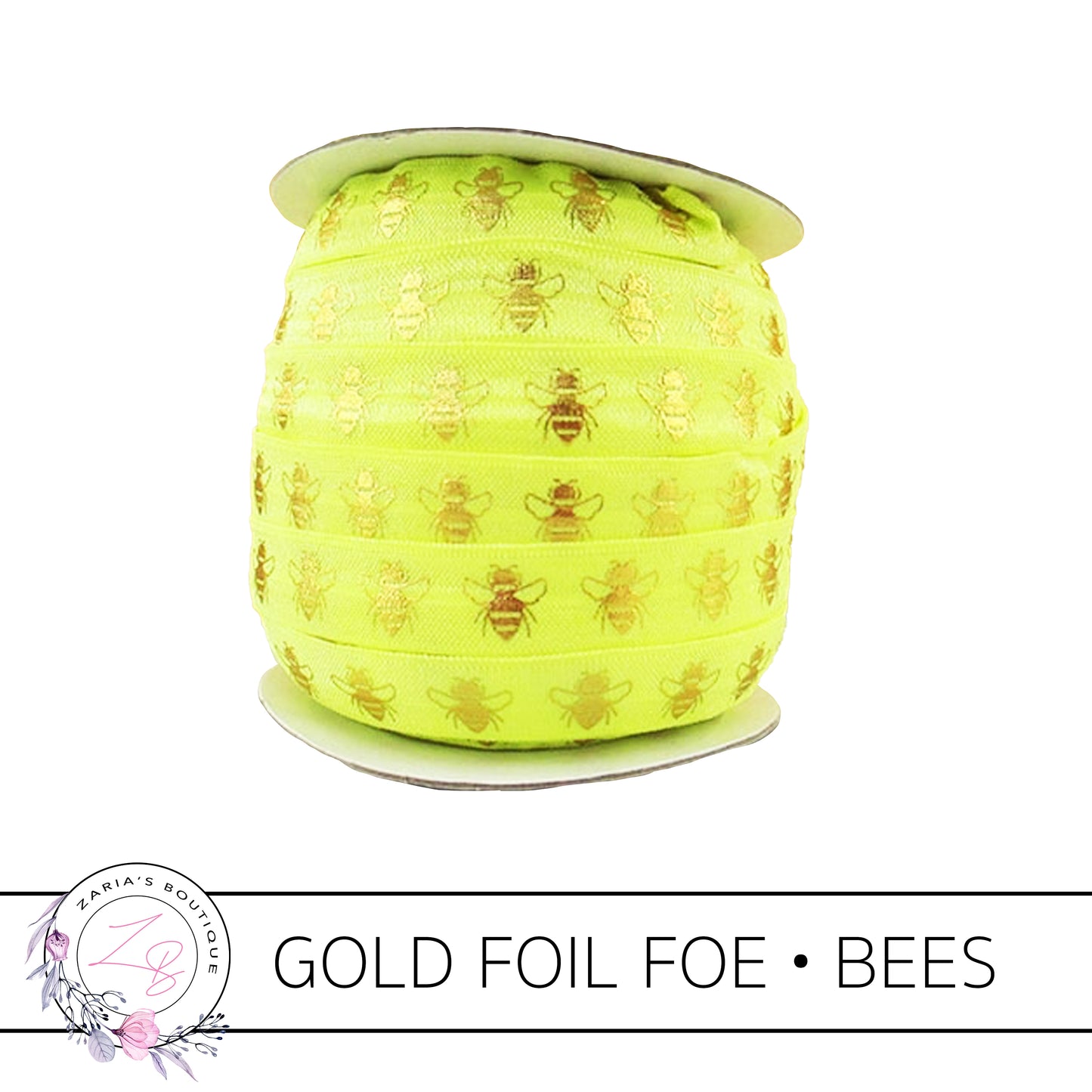 FOE • Gold Foil Embossed Bees • Pink • Headband Elastic • Fold Over Elastic