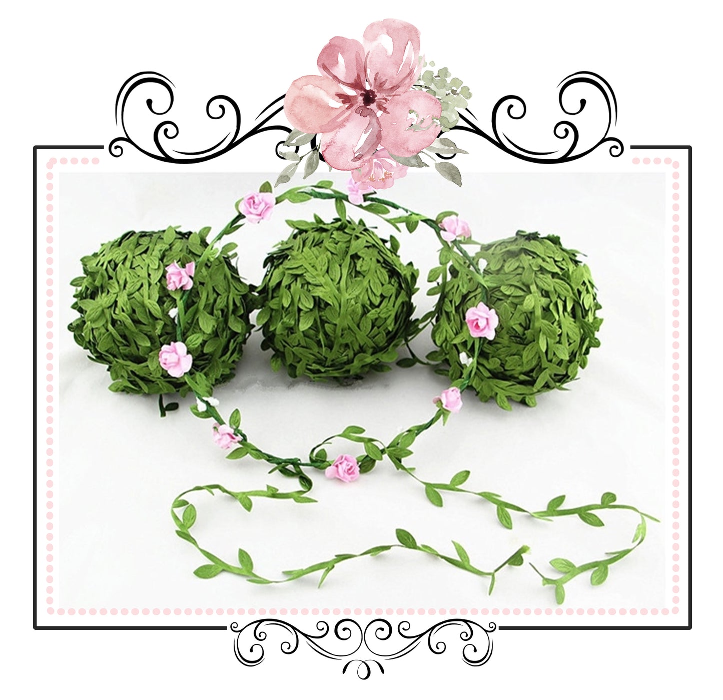 Green Vine Trim ~ Embossed Leaf ~ Flower Crown Ribbon ~ 1 Metre