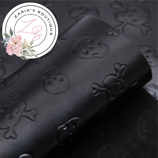 Embossed Black Skulls ~ Halloween Faux Leather ~ .60mm