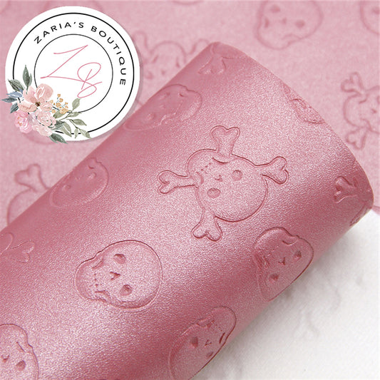 Pink Pearl Embossed Skulls ~ Halloween Faux Leather ~ .60mm