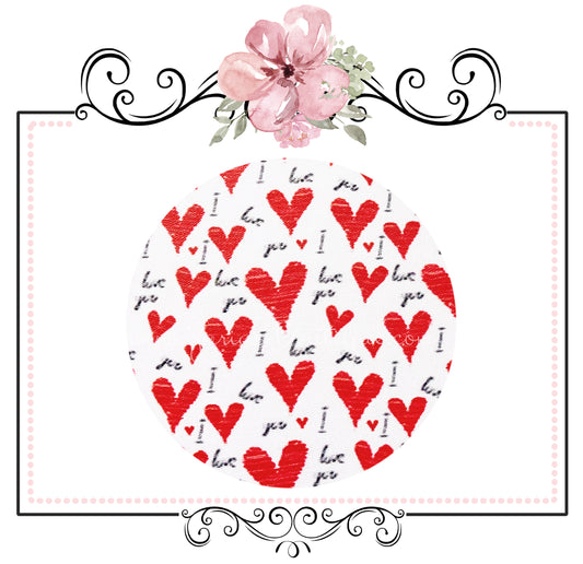 SALE I Love You Hearts ~ Red White Valentine Smooth Faux Leather Craft Fabric
