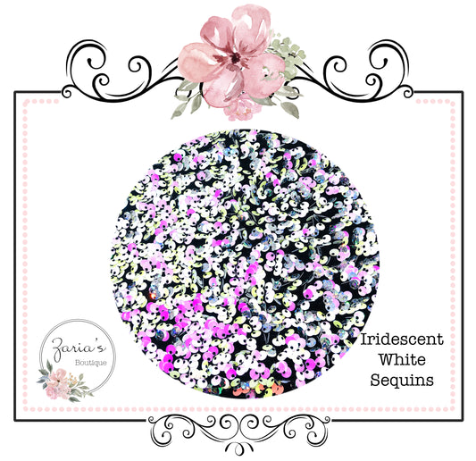 Iridescent Sequin Bow Fabric ~ White or Rainbow Brights