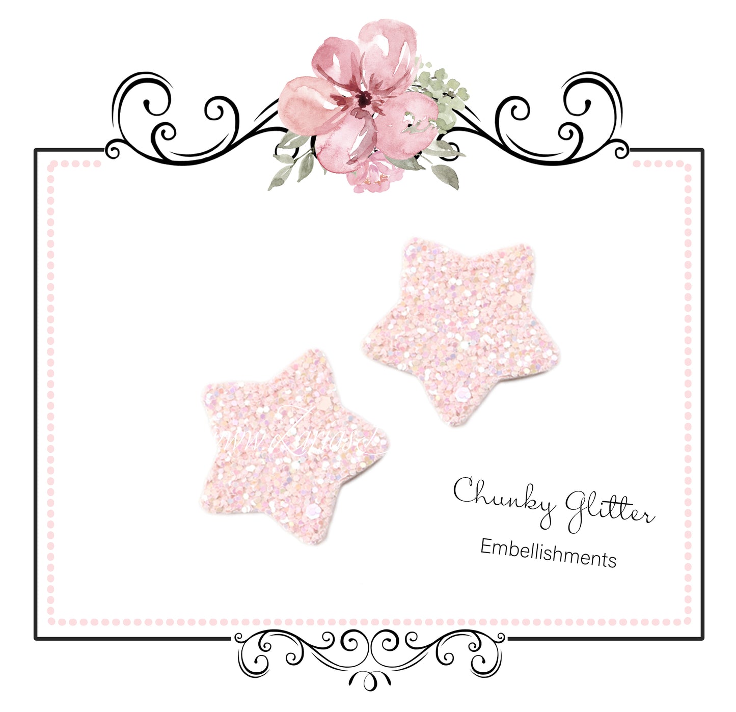 5 x Chunky Glitter Star Embellishment ~ Light Pink