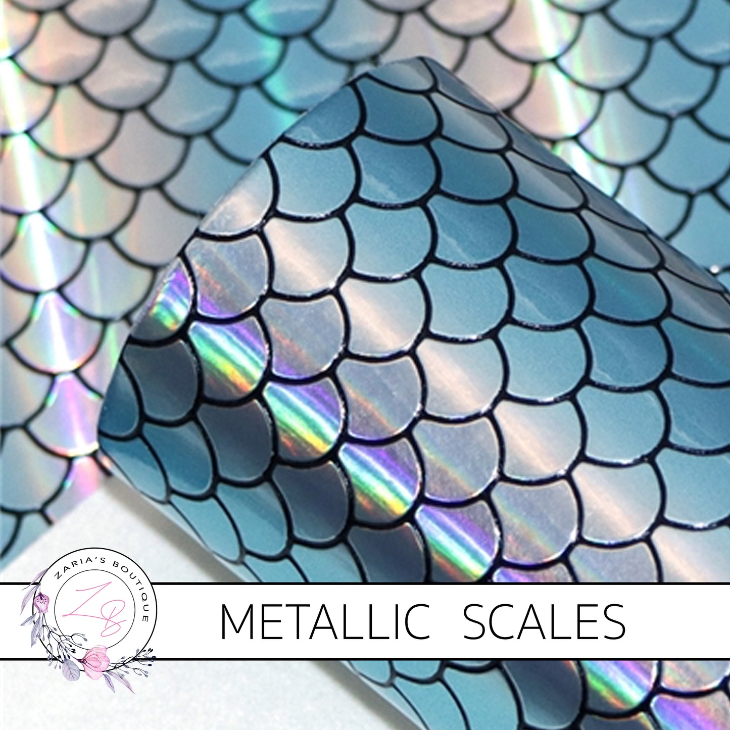 Mermaid Scales ~ Teal/Silver Holographic ~ Faux Leather