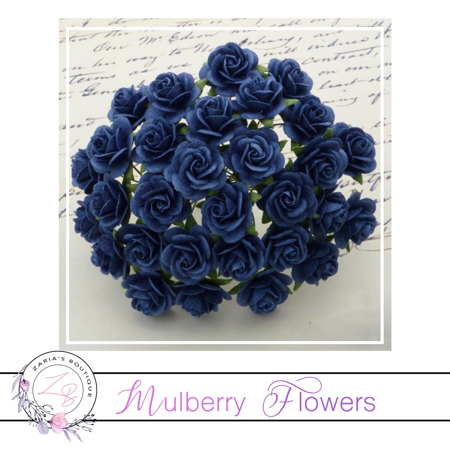 Mulberry Paper Flowers ~ Navy Blue Roses ~ 2 sizes