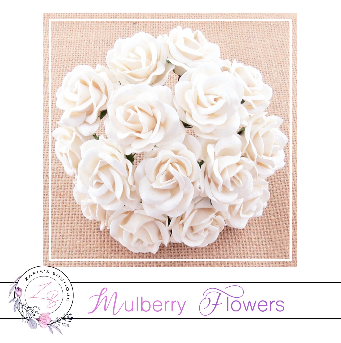 Mulberry Paper Flowers ~ White Chelsea Roses ~ 35mm