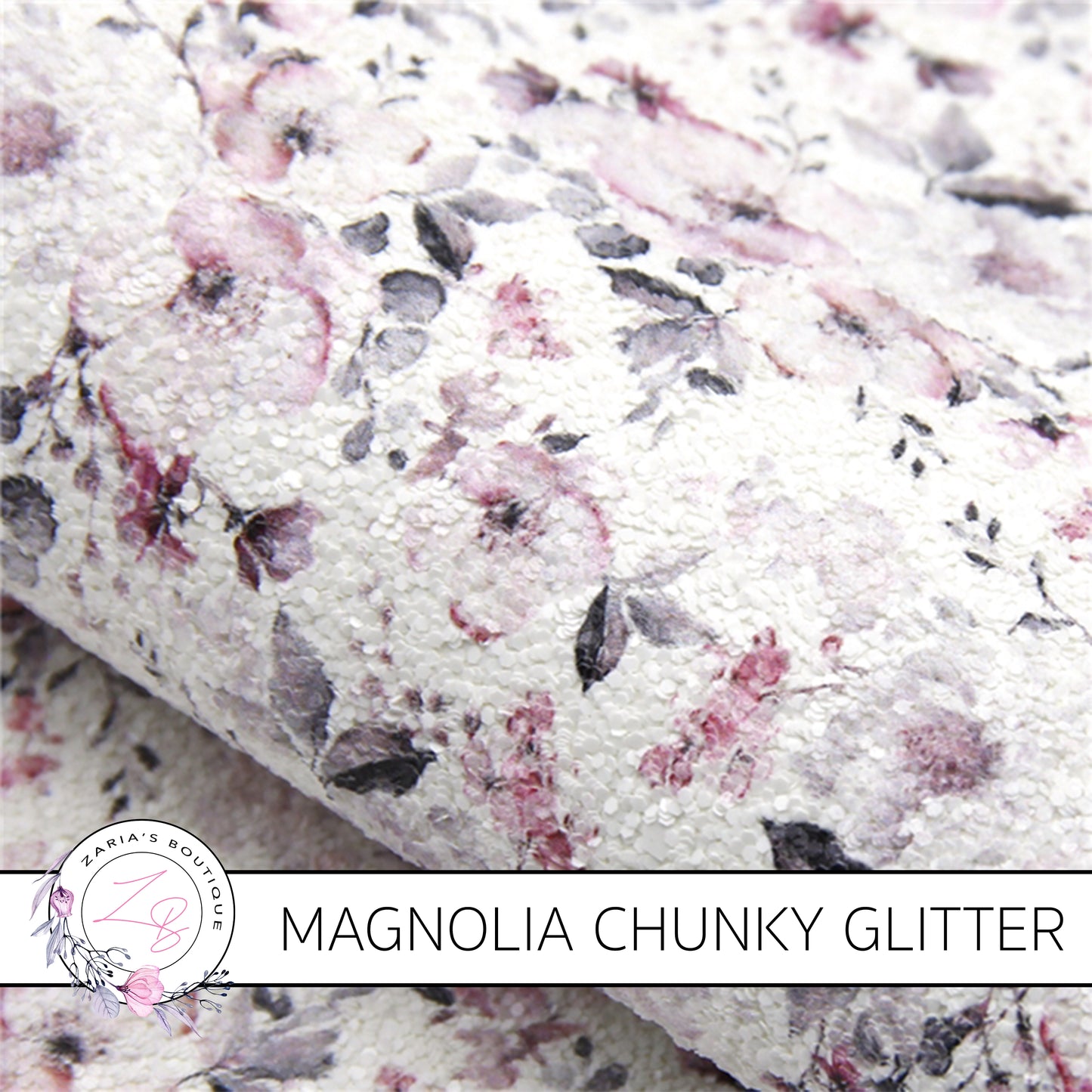 Magnolia Chunky Glitter Floral ~ Pink Grey White ~ 1.15mm