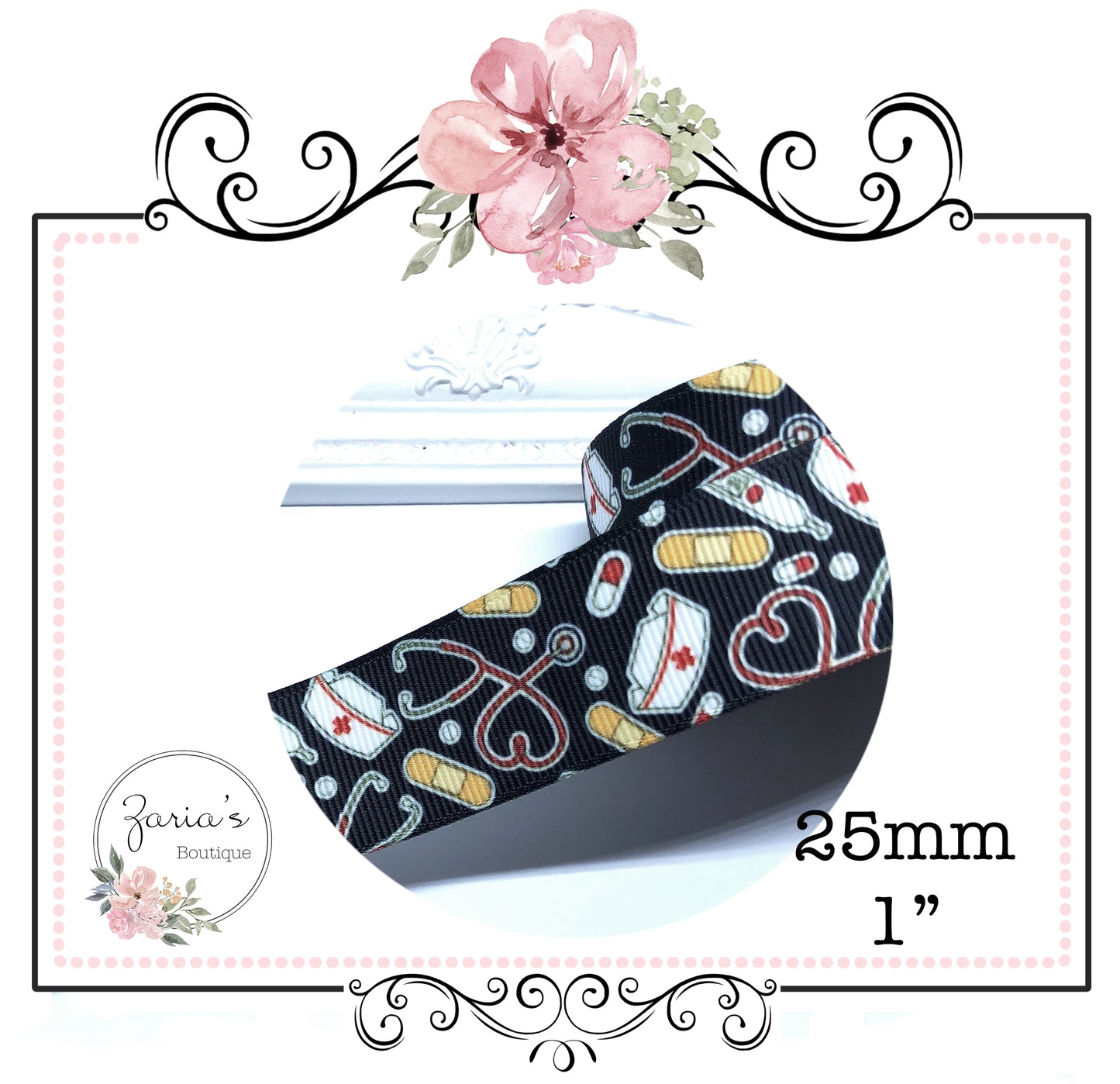 Medical Nurse Doctor Grosgrain Ribbon 25mm ~ 1" ~ 1 Metre - 100cm