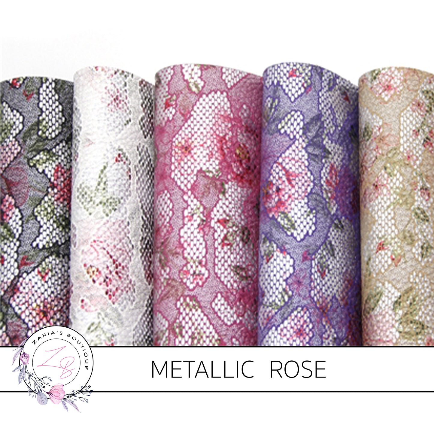 SALE Vintage Rose Black Lace Metallic Silver Embossed Floral ~ Faux Leather Sheets