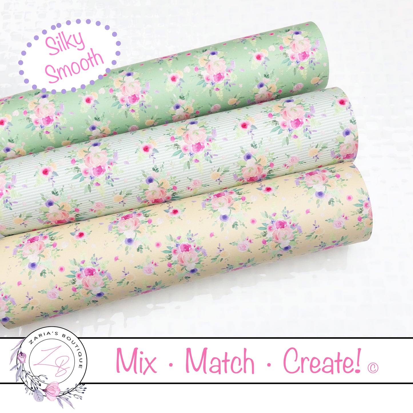 Mix ⋅ Match ⋅ Create © Minty Floral ⋅ Vegan Faux Leather & Glitter ⋅ Single Sheets & Multi-Packs