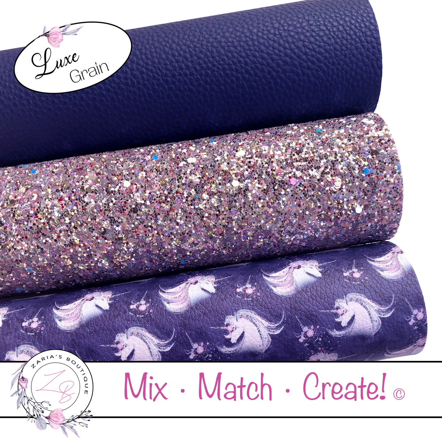 ⋅ Midnight Unicorn ⋅ Floral Vegan Faux Leather ⋅ Single Sheets & Multi-Packs