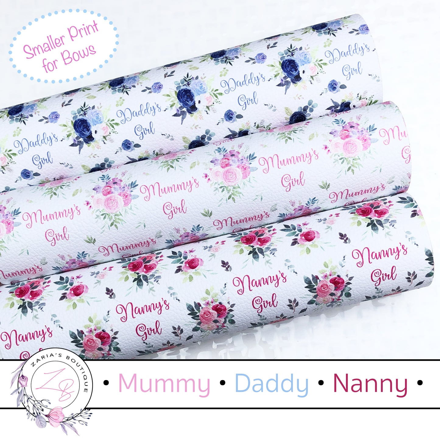 Mummy ⋅ Daddy ⋅ Nanny's Girl ⋅ Floral Vegan Faux Leather ⋅ Single Sheets & Multi-Pack