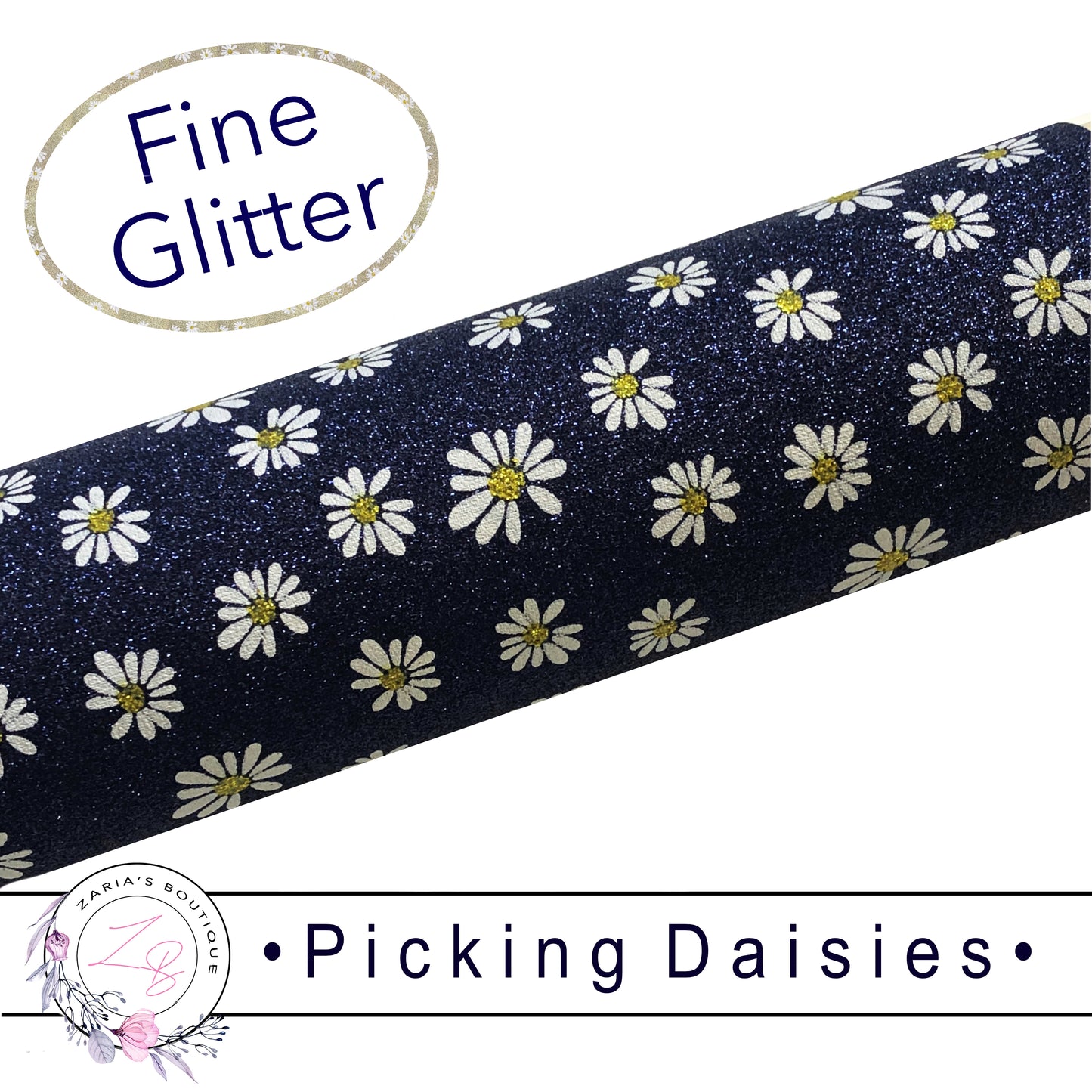 Picking Daisies ✻ Fine Glitter Floral ⋅ Navy