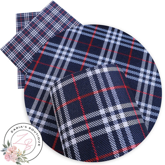 Navy Tartan Check ~ Faux Leather Fabric  ~ 0.52mm
