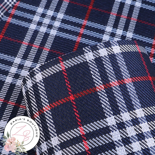 Navy Tartan Check ~ Faux Leather Fabric ~ 0.52mm