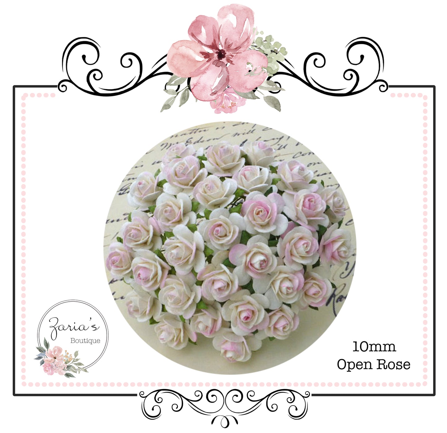 Mulberry Paper Flower ~ Two-Tone Ivory Pink Open Rose ~ 10mm x 10 pieces