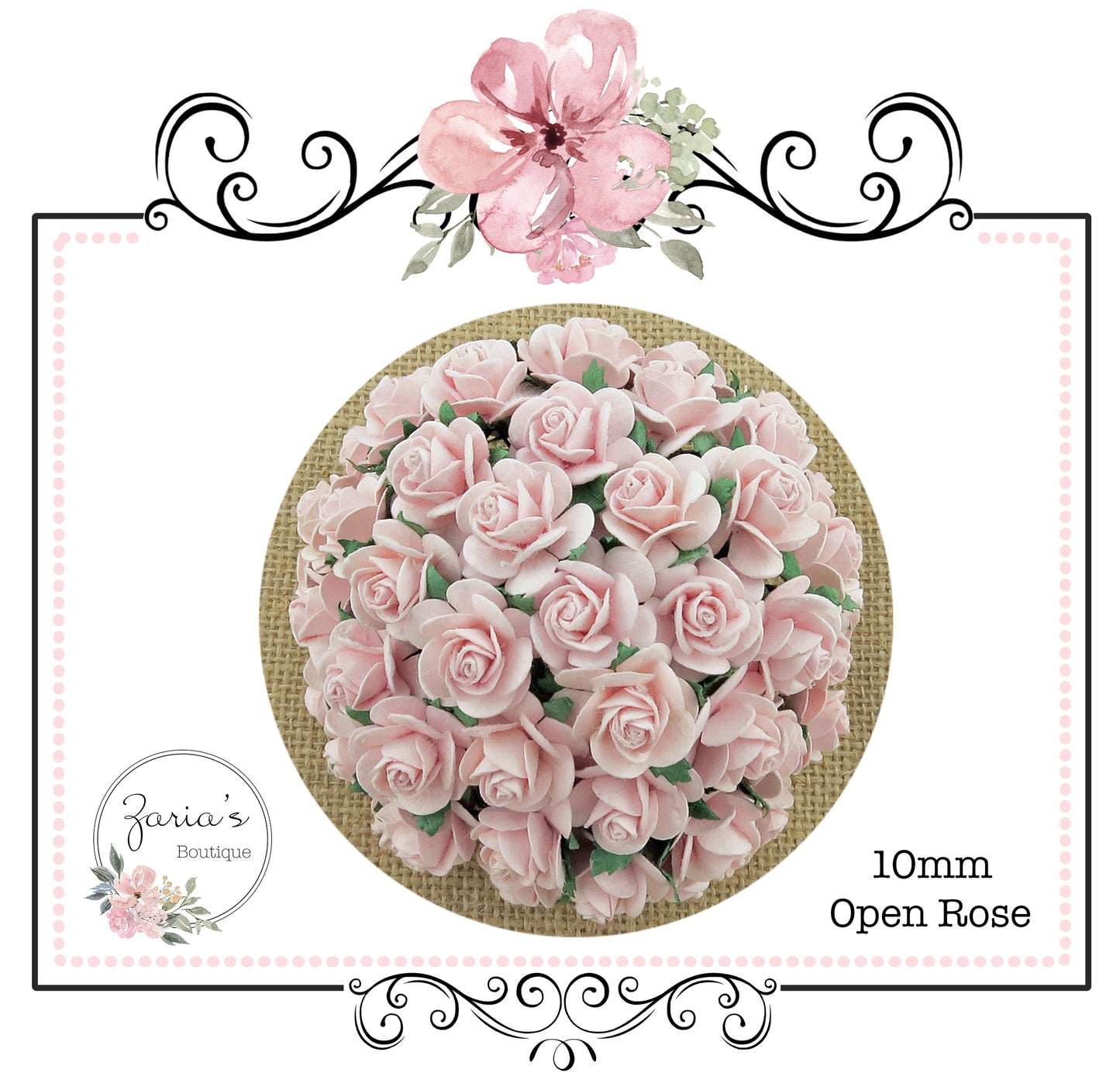 Mulberry Paper Flower ~ Pink Open Rose ~ 10mm x 10 pieces