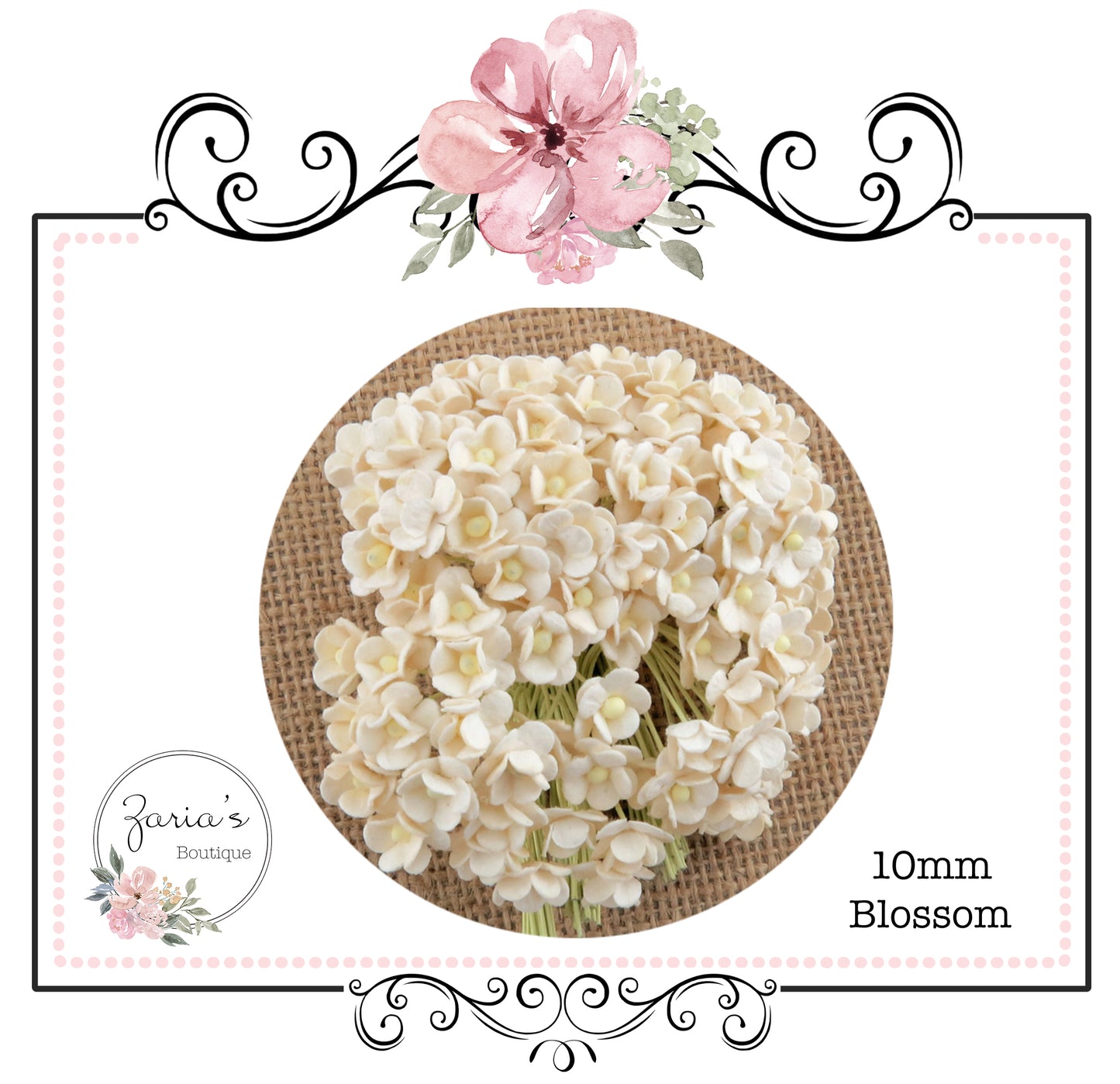 Mulberry Paper Flowers ~ Mini Sweetheart Blossoms ~ Ivory ~ 10mm x 10 pieces