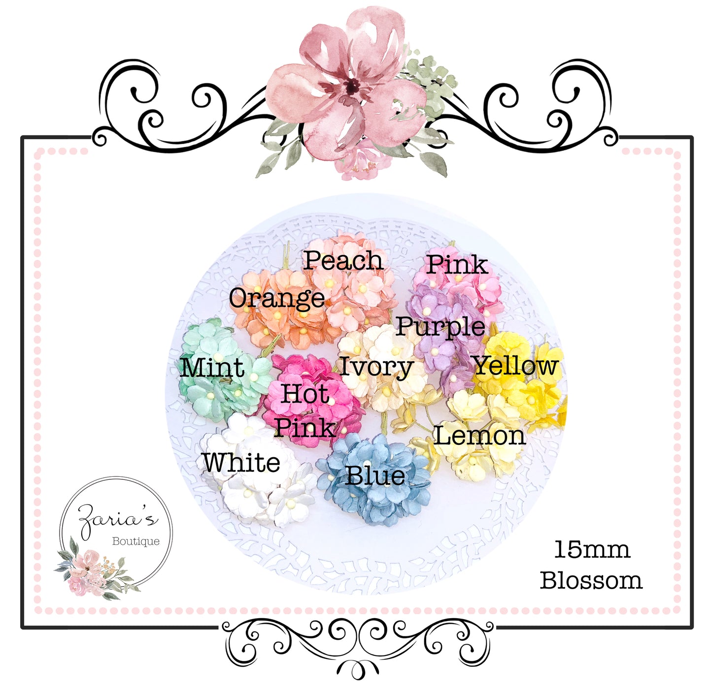 Mulberry Paper Flowers ~ Sweetheart Blossoms ~ Choice of Colours ~ 15mm x 10 pieces