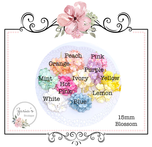 Mulberry Paper Flowers ~ Sweetheart Blossoms ~ Choice of Colours ~ 15mm x 10 pieces