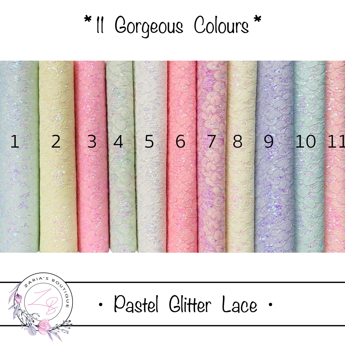 Pastel Glitter Lace ~ 11 Colours ~ SIngle Sheets or Multi-Pack