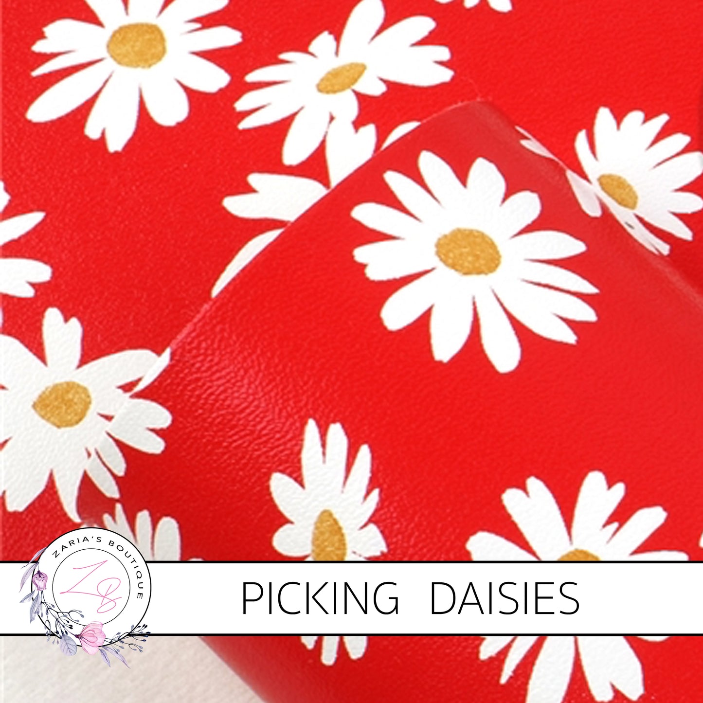 SALE Picking Daisies ~ Red Floral Faux Leather ~ 1mm