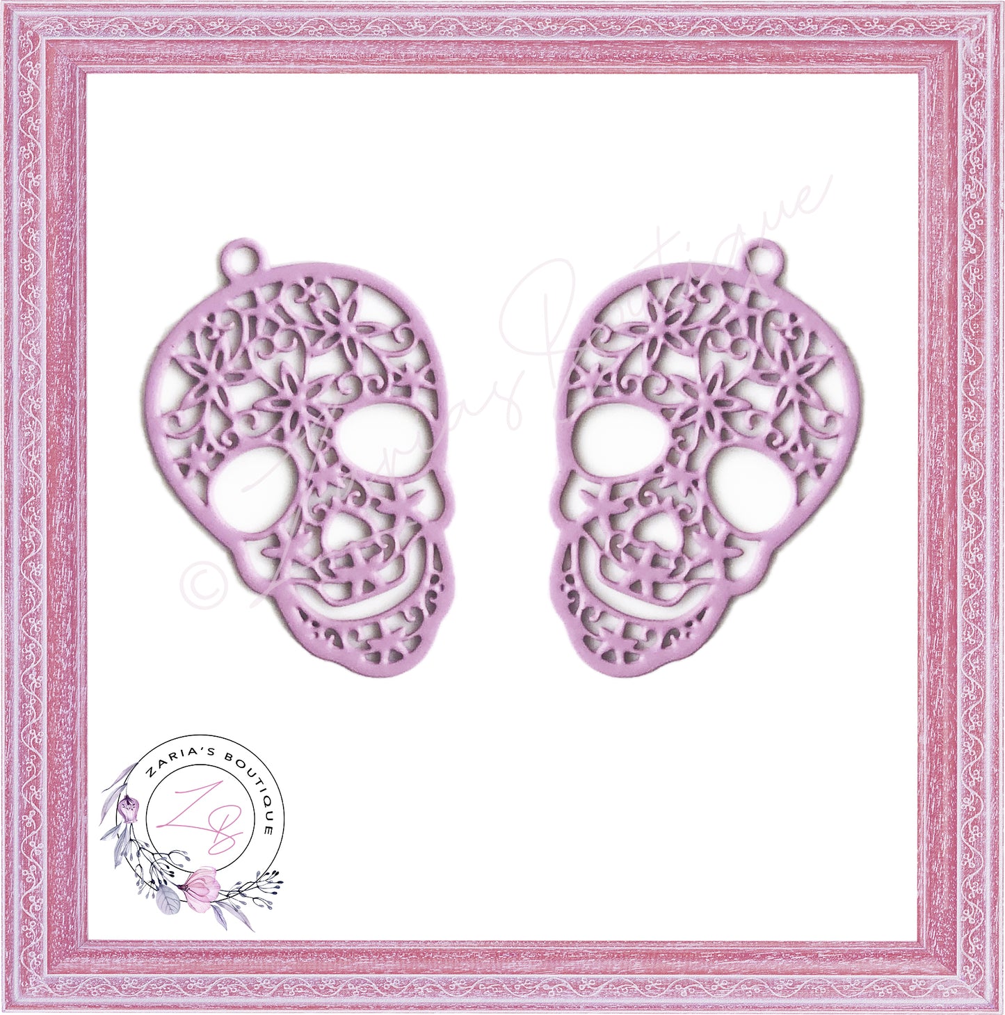 ⋅ Pink Skull Earring Pendant Charms ⋅ Metal ⋅ 2 Pieces ⋅