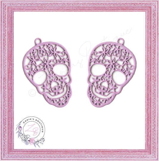 ⋅ Pink Skull Earring Pendant Charms ⋅ Metal ⋅ 2 Pieces ⋅