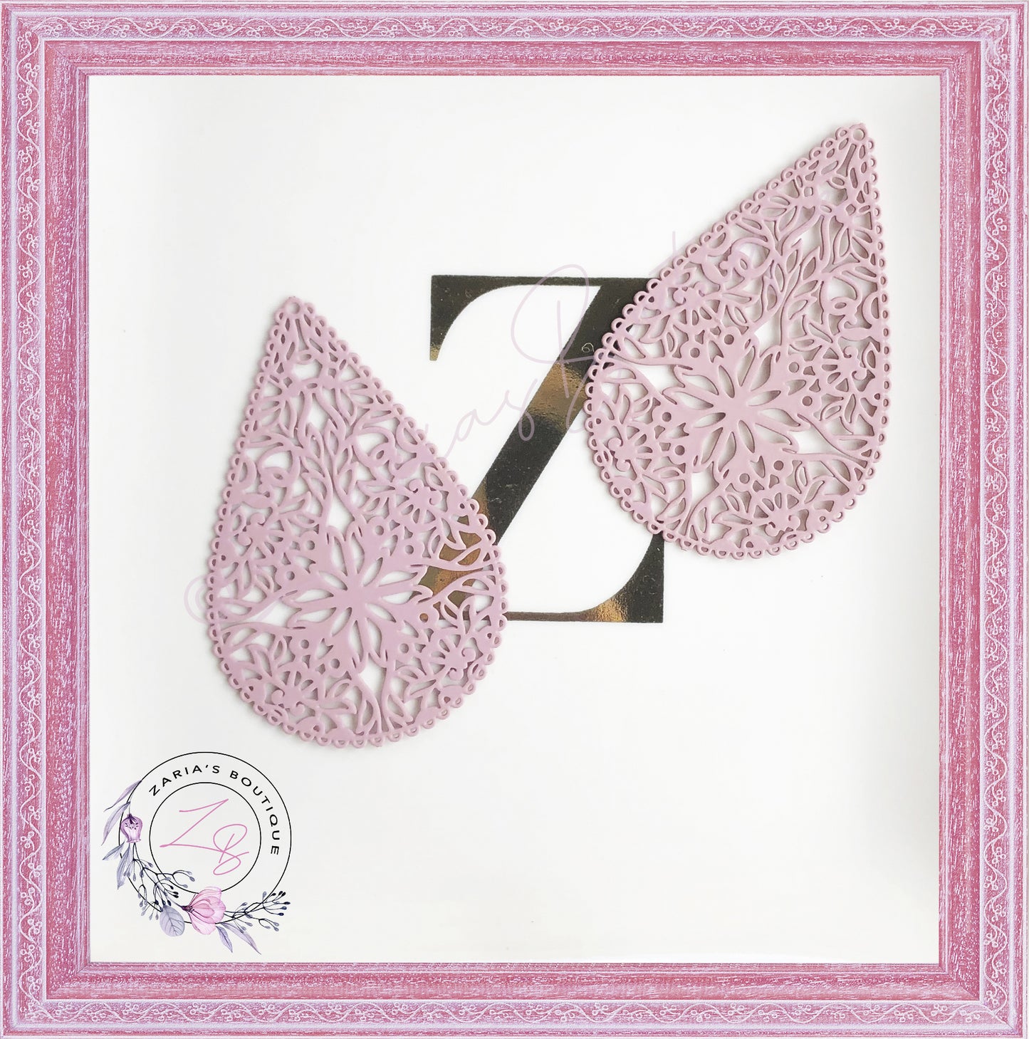 ⋅ Pink Teardrop Lace Earring Pendant Charms ⋅ Metal ⋅ 2 Pieces ⋅