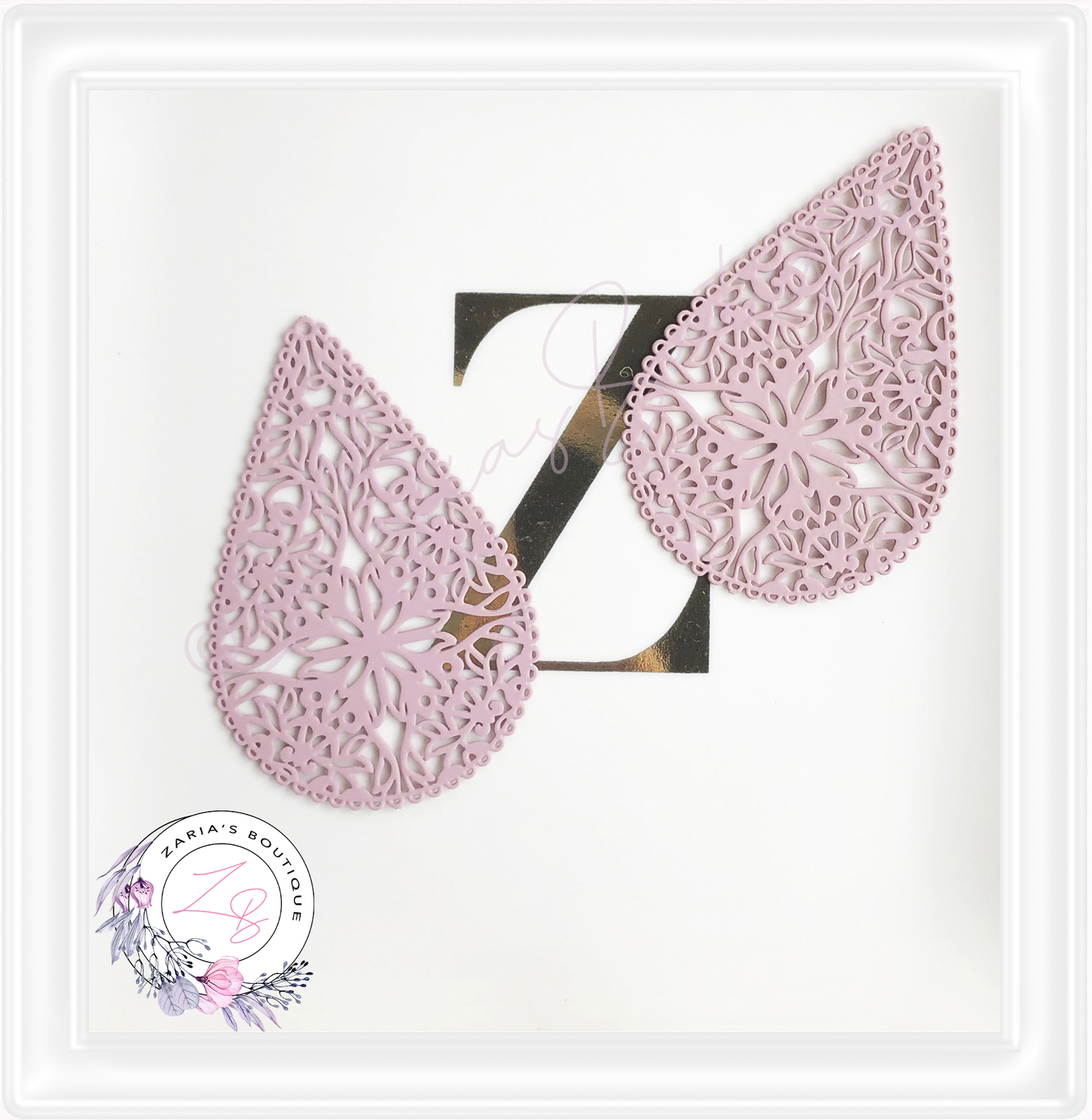 ⋅ Pink Teardrop Lace Earring Pendant Charms ⋅ Metal ⋅ 2 Pieces ⋅
