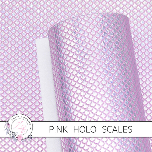 Pink Silver Hologram Mermaid Fish Scales Faux Leather