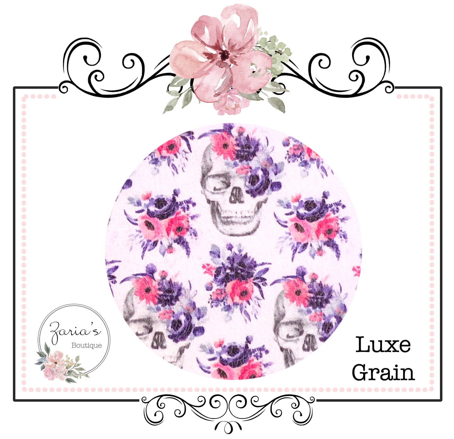 Pink Purple Floral ~ Custom Luxe Grain Faux Leather ~ 0.90mm