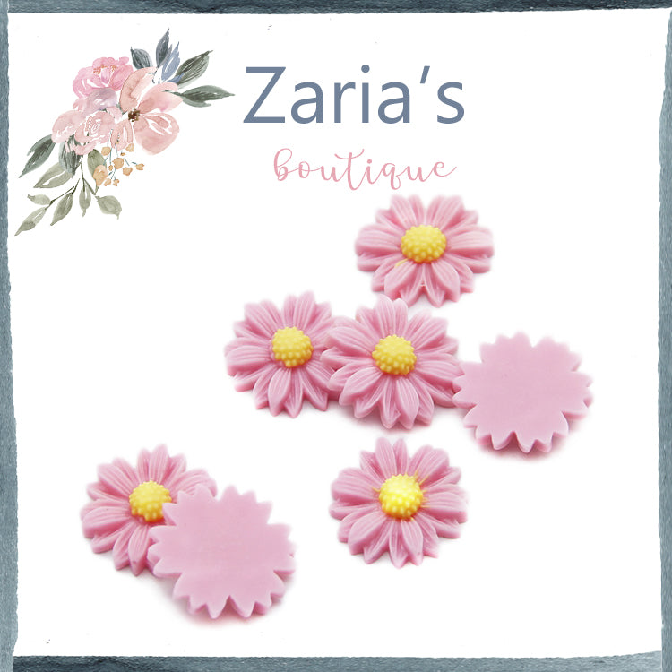 Daisy Flatback Flowers ~ 2.2cm ~ Pink ~ Set of 5