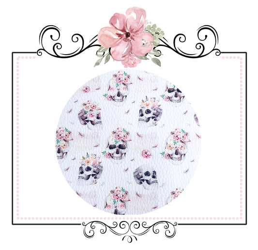 SALE  Pink Vintage Rose Skulls ~ Luxe Leatherette Fabric ~ Floral