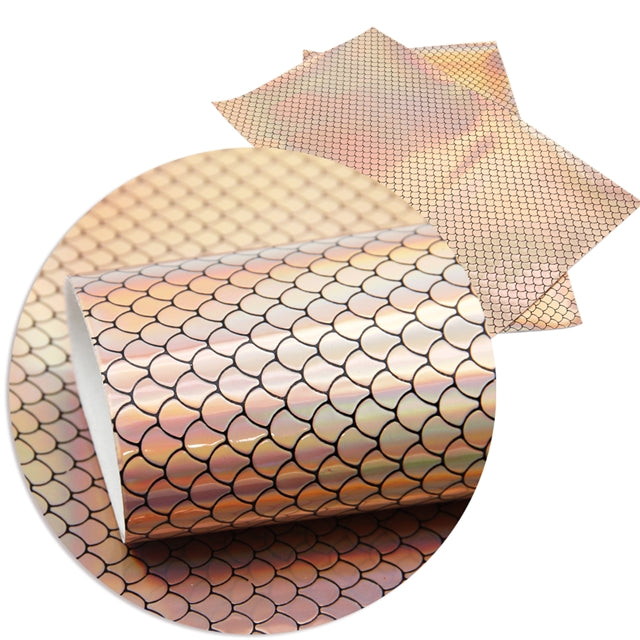 Metallic Rose Gold Embossed Mermaid Scale Faux Leather