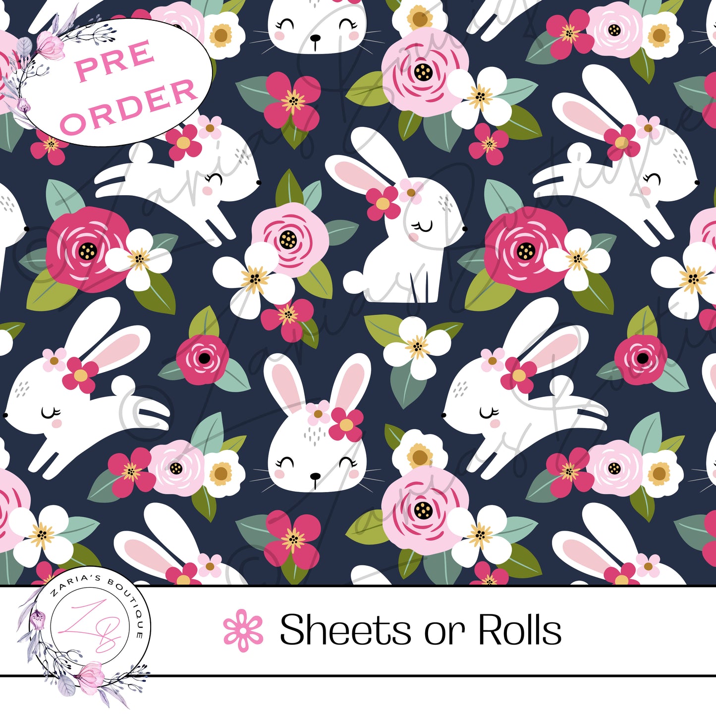 ⋅ Playful Bunnies ⋅ Custom Luxe Vegan Faux Leather ⋅ Sheets or Rolls! ⋅