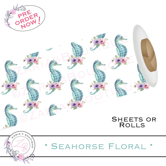 ⋅ Seahorse Floral ⋅ Custom Vegan Faux Leather ⋅ Sheets Or Rolls!
