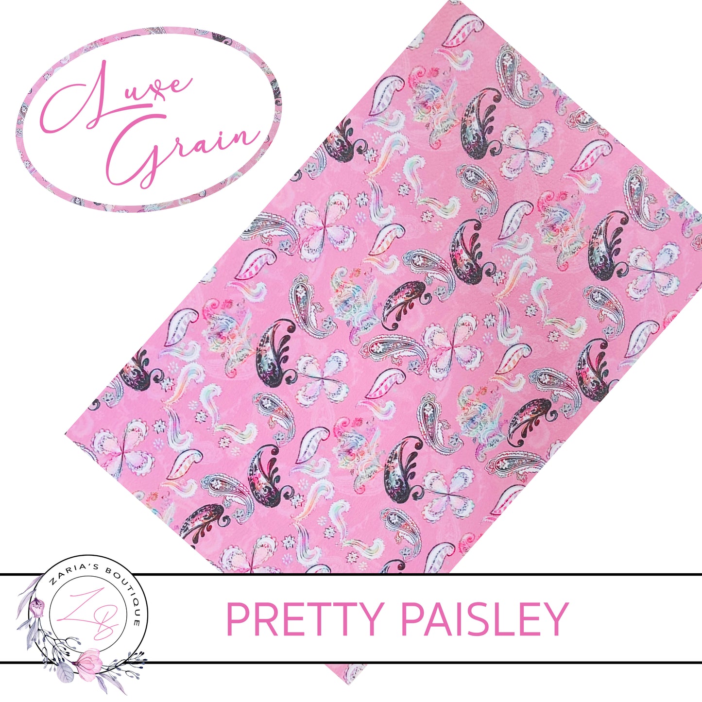 Pretty Pink Paisley • Luxe Grain Vegan Faux Leather
