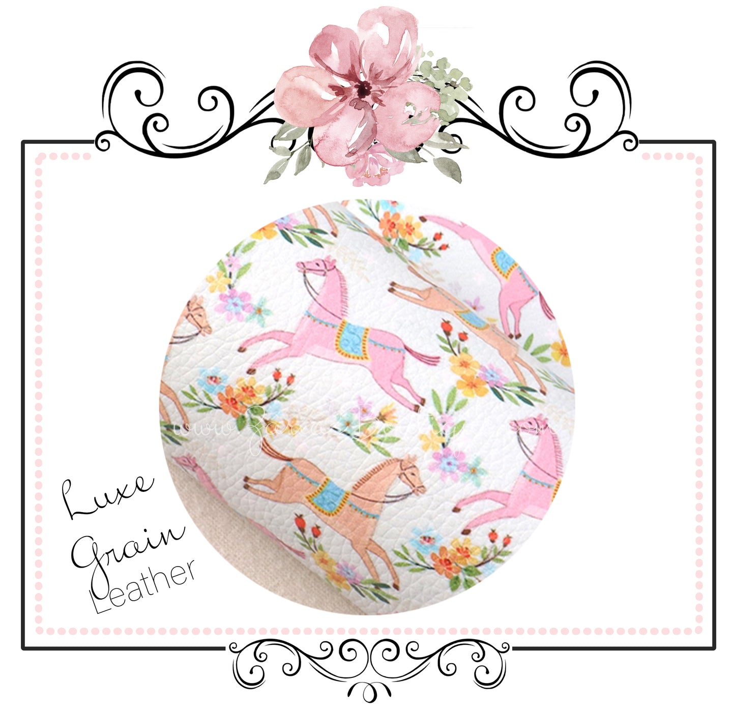 SALE Down On The Farm ~ Pretty Floral Horses ~ Luxe Litchi Faux Leather