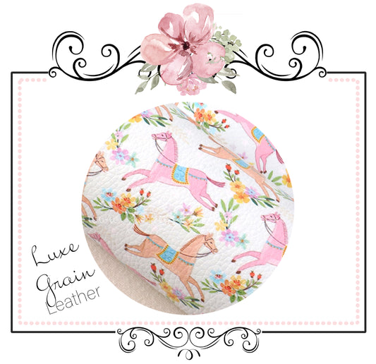 SALE Down On The Farm ~ Pretty Floral Horses ~ Luxe Litchi Faux Leather