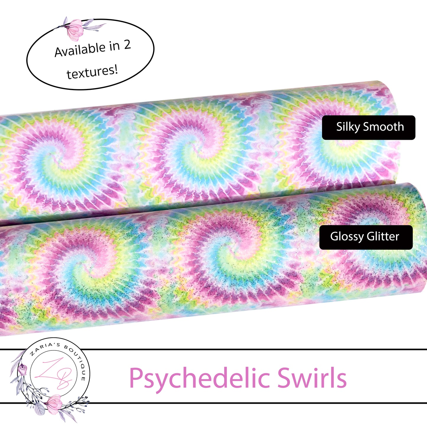 ⋅ Psychedelic Swirl ⋅ 2 Textures ⋅ Smooth & Glossy Glitter Vegan Faux Leather ⋅