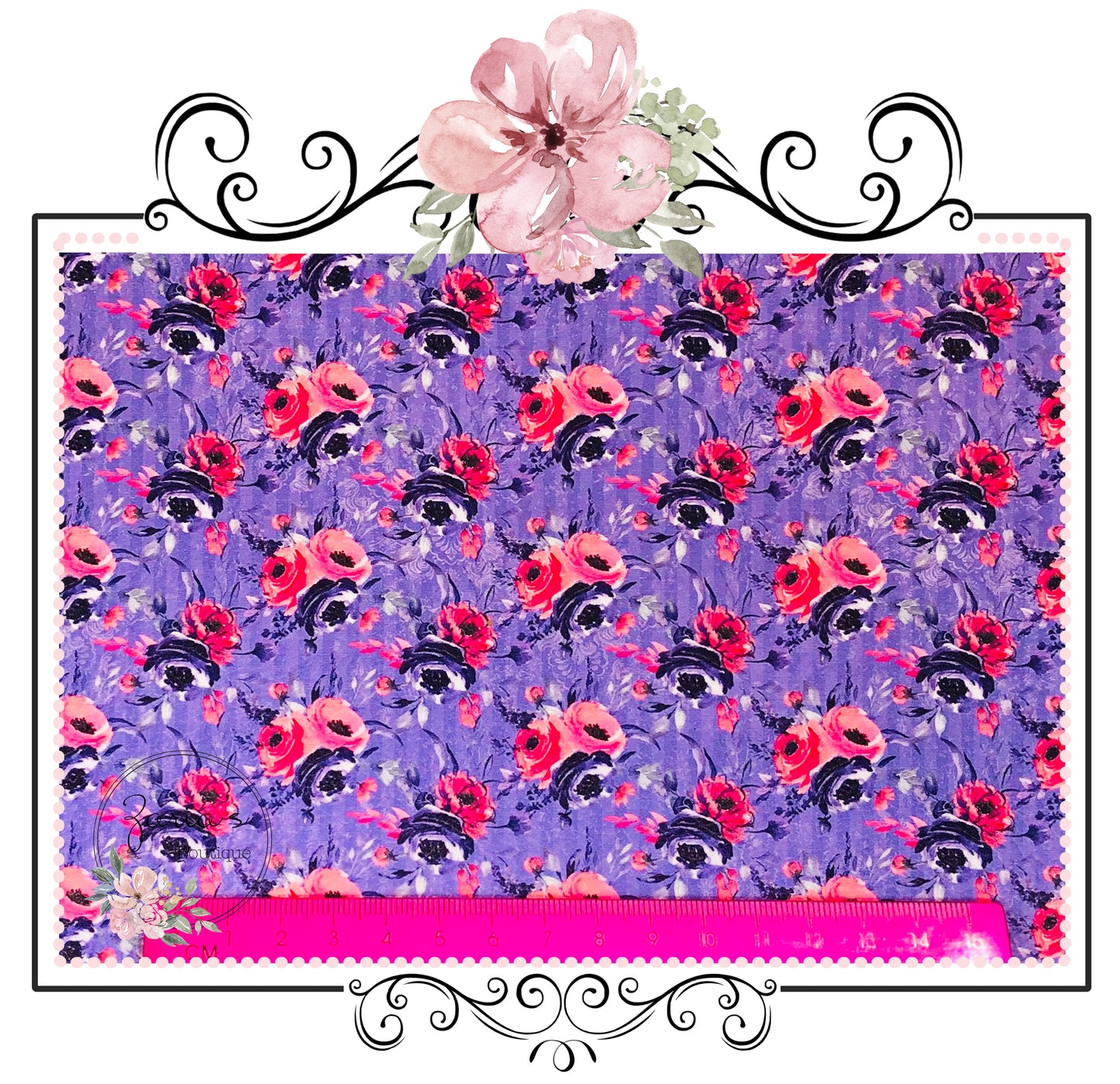 Pink Purple Floral ~ Custom Luxe Grain Faux Leather ~ 0.90mm