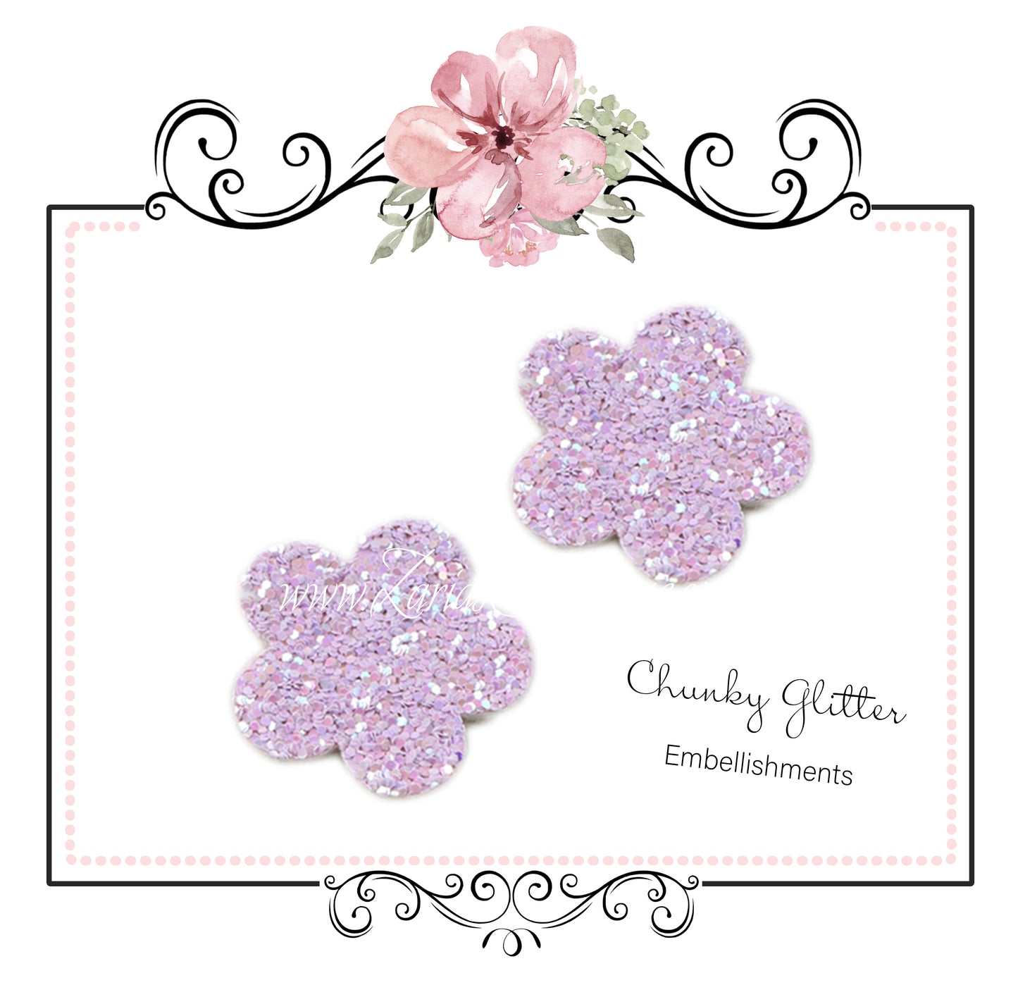 5 x Chunky Glitter Flower Embellishment ~ Purple