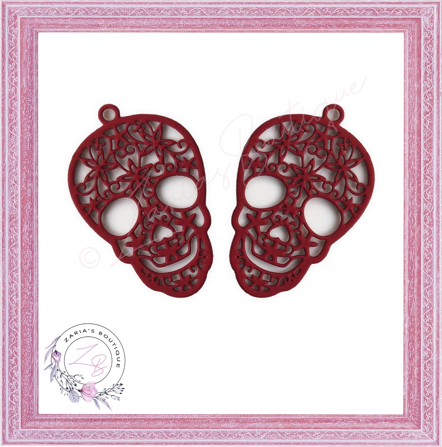 ⋅ Red Skull Earring Pendant Charms ⋅ Metal ⋅ 2 Pieces ⋅