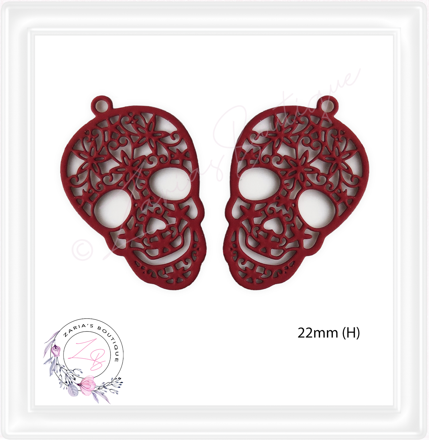 ⋅ Red Skull Earring Pendant Charms ⋅ Metal ⋅ 2 Pieces ⋅